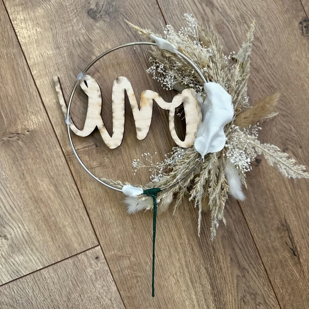 First birthday neutral dried flower cake topper